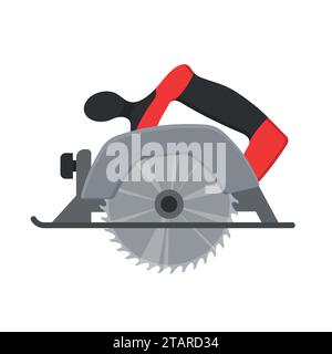 Electric Circular saw wood cutter isolated ot white background. Professional instrument, working tool. Vector illustration Stock Vector