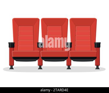Cinema red comfortable seat for watching movies isolated on white background. Red comfortable armchairs movie and film vector illustration Stock Vector