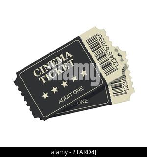 Two designed cinema tickets top view isolated on white background. Tickets for movie and film vector illustration Stock Vector