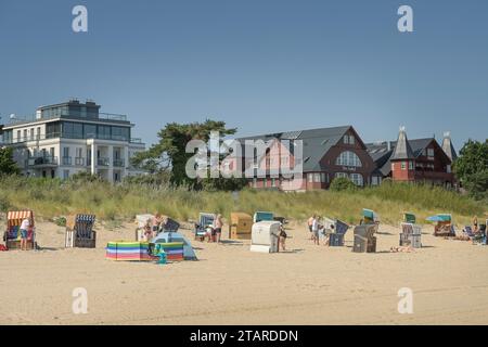 Beach, holidaymakers, beach chairs, Bansin, Usedom, Mecklenburg-Western Pomerania, Germany Stock Photo