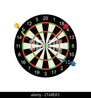 Classic dart board target and darts arrow isolated on white background. Vector Illustration Stock Vector