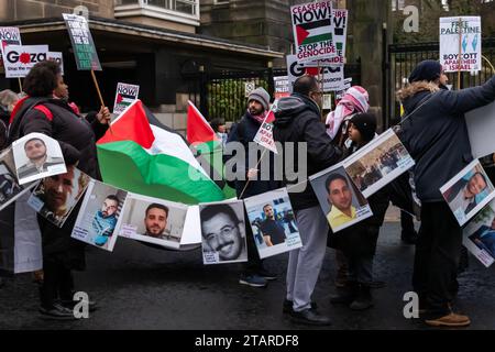 Edinburgh, Scotland, UK. 2nd December, 2023. People supporting Palestine gather at Regent Terrace to protest against the ongoing Israeli - Palestinian conflict and then take to the streets to march through the city to the Scottish Parliament. Credit: Skully/Alamy Live News Stock Photo