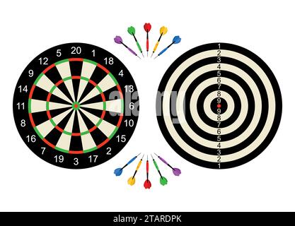 Classic dart board front and back with darts arrow isolated on white background. Vector Illustration Stock Vector
