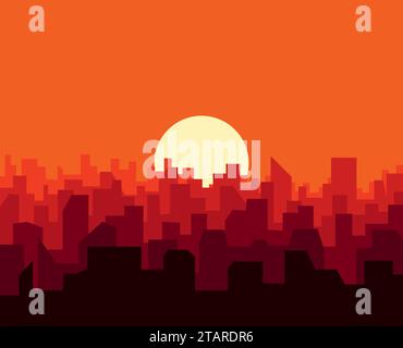 City sunset skyline urban landscape. Cityscape silhouette in flat style. Stock Vector