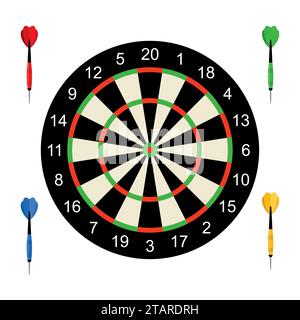 Classic dart board target and darts arrow isolated on white background. Vector Illustration Stock Vector
