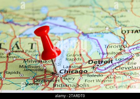 Chicago, Illinois  pin on map Stock Photo