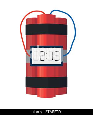 Dynamite bomb explosion with timer detonate and wire isolated on white background. Vector dynamite bomb danger explosive weapon in flat style. Stock Vector