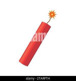 Dynamite bomb explosion with burning wick detonate isolated on white background. Vector dynamite bomb with sparkle danger explosive weapon Stock Vector