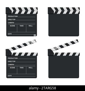 Film clapper board set isolated on white background. Blank movie clapper cinema vector illustration Stock Vector
