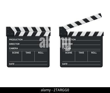 Film clappers boards isolated on white background. Blank movie clapper cinema vector illustration Stock Vector