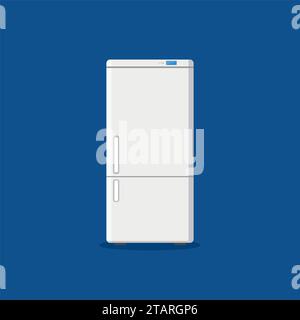 Household appliances fridge isolated on blue background. Electronic device refrigerator. Home appliance freezer vector illustration. Stock Vector
