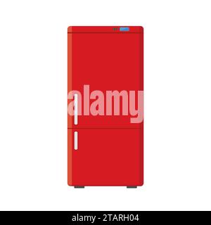 Red household appliances fridge isolated on white background. Electronic device refrigerator. Home appliance freezer vector illustration. Stock Vector