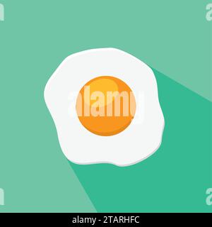 Fried egg isolated on blue-green background. Breakfast flat icon. Scrambled egg lunch plate appetizing morning cooked ingredient. Fresh scrambled egg Stock Vector