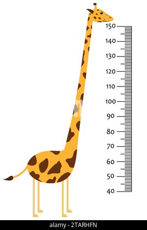 Meter wall or baby scale of growth with Giraffe. Kids height chart. scale from 40 to 150 centimeter. Vector illustration Stock Vector