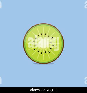 Kiwi fruit, vector slice of kiwi isolated on blue background in flat style. Stock Vector