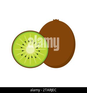 Kiwi fruit vector and slice of kiwi isolated on white background in flat style. Stock Vector