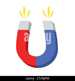 Blue and red horseshoe magnet, magnetism attraction. Flat design. Vector illustration. Stock Vector