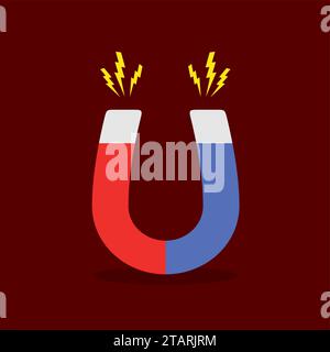 Blue and red horseshoe magnet, magnetism attraction. Flat design. Vector illustration. Stock Vector