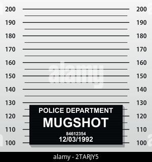 Criminal mug shot line. Police mugshot add a photo. Blank criminal police lineup with centimeter scale for photograph. Vector illustration Stock Vector
