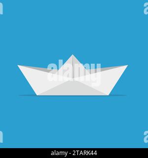 Paper boats ship origami toy and paper ship vessel transport. Ocean navy freedom yacht paper ship in flat style on blue background. Stock Vector