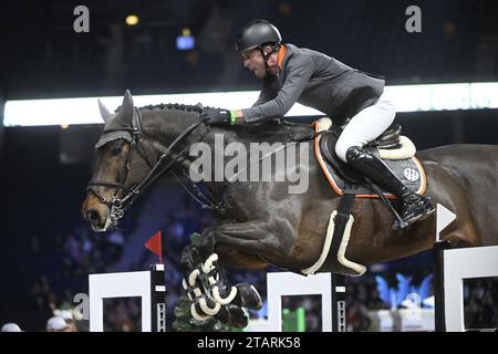 Stockholm, Sweden. 02nd Dec, 2023. Philip Rüping on the horse Chatolinue PS in the international jumping competition on Saturday evening. Sweden International Horse Show at Friends Arena in Stockholm, Sweden on december 02, 2023.Photo: Fredrik Sandberg/TT/Code 10080 Credit: TT News Agency/Alamy Live News Stock Photo