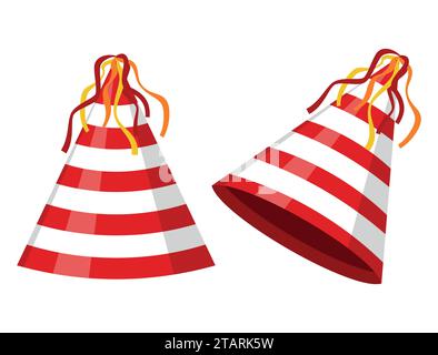 Party hat cone striped isolated on white background. Accessory, symbol of the holiday. Birthday cap. Vector illustration Stock Vector