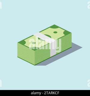 Pile of cash stacked hundreds of dollars in flat style. Dollar paper business finance money concept and dollar stack of bundles. Banking edition bankn Stock Vector