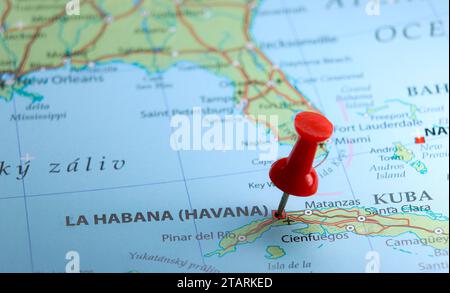 La Habana, Cuba  pin on map Stock Photo