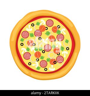 Pizza in flat style isolated on white background. Icon food silhouette. Vector illustration. Stock Vector