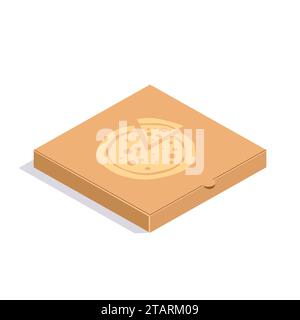 Brown carton packaging pizza box in flat style. Cardboard box for pizza isolated on white background. Stock Vector