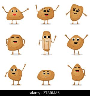 Vector set of potatoes characters. Cartoon potatoes isolated on white background. Cute vegetable characters. Vector illustration Stock Vector
