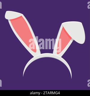 Easter bunny ears mask isolated on background. Rabbit ear spring hat in flat style. Headdress, costume isolated element for the celebration of Easter. Stock Vector