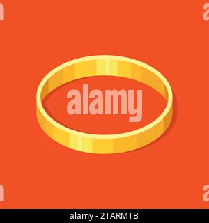 Precious gold ring isolated on red background. Vector wedding ring icon flat design. Wedding jewelry. Stock Vector
