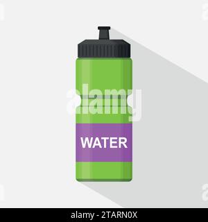 Green Sport bottle icon for water icon in flat style isolated on gray background with shadow. Sipper vector illustration Stock Vector