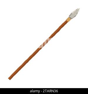 Spear isolated on white background. Hunting and military weapon prehistoric man. Primitive culture tool in flat style. Vector illustration. Stock Vector