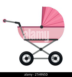 Baby stroller isolated on white background. Children pram, baby carriage vector illustration Stock Vector