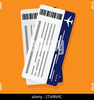 Two airplane boarding pass tickets. Travel concept isolated on ogange background. Vector Illustration. Stock Vector