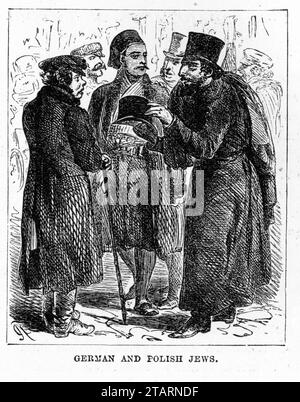 Engraved portrait of German and Polish Jews in traditional costumes. Published circa 1887 Stock Photo