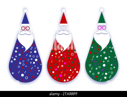 Santa Claus Christmas fashion hipster style set icons. Colorful Santa hats, moustache and beards, glasses. Xmas tilting toys for your festive design Stock Vector