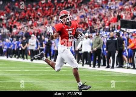 December 02, 2023: UNLV Rebels running back Vincent Davis Jr. (5) scores a touchdown during the Mountain West Football Championship game featuring the Boise State Broncos and the UNLV Rebels at Allegiant Stadium in Las Vegas, NV. Christopher Trim/CSM. Stock Photo