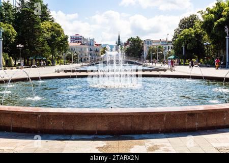 Batumi, Georgia - September 15, 2023: musical singing water fountains on seaside boulevard in Batumi city on sunny autumn day Stock Photo