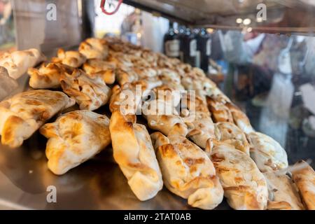 Argentina, Buenos Aires, San Telmo Market, bakery. Empanadas, traditional savory meat turnovers. Stock Photo