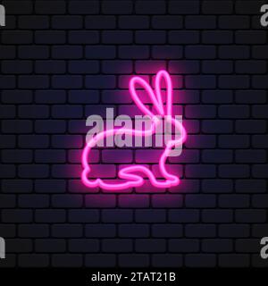 Rabbit neon icon on light background. Stock Vector