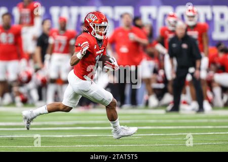 December 02, 2023: UNLV Rebels wide receiver DeAngelo Irvin Jr. (16) runs with the football during the second half of the Mountain West Football Championship game featuring the Boise State Broncos and the UNLV Rebels at Allegiant Stadium in Las Vegas, NV. Christopher Trim/CSM. Stock Photo