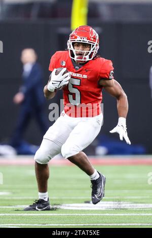 December 02, 2023: UNLV Rebels running back Vincent Davis Jr. (5) runs with the football during the second half of the Mountain West Football Championship game featuring the Boise State Broncos and the UNLV Rebels at Allegiant Stadium in Las Vegas, NV. Christopher Trim/CSM. Stock Photo