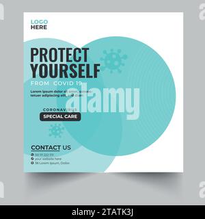 Professional medical healthcare service Social Media Post Template. covid social media post, Editable banner. Stock Vector