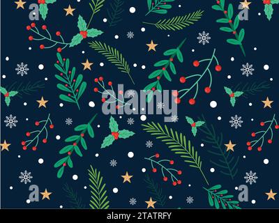 Christmas Plants Seamless Pattern Background Stock Vector