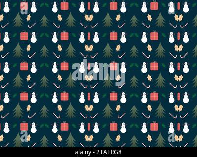 Christmas endless pattern with snowman, pine tree, and gift box Stock Vector