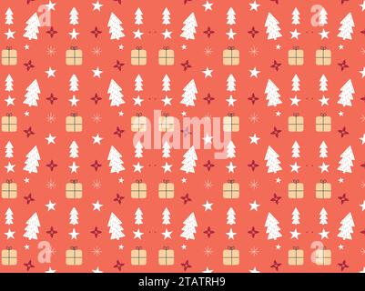 Christmas endless pattern with star, pine tree, and gift box vector Background Stock Vector