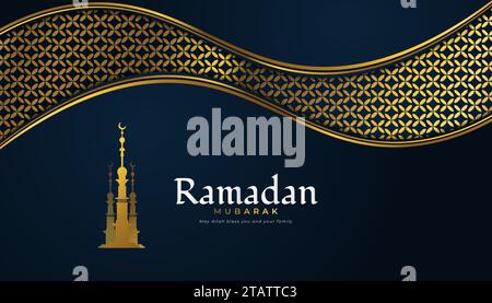 Ramadan Kareem Greeting with Golden Mosque and Abstract Pattern, can be used for Wallpaper, Banner, Greeting Card, or Calendar Stock Vector